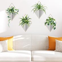 Plant Wall Stickers 4Pcs, Realistic Green Potted Wall Sticker Self-Adhesive Wall Art Stickers Waterproof Wall Decals for Bedroom Living Room Kitchen Office Decor