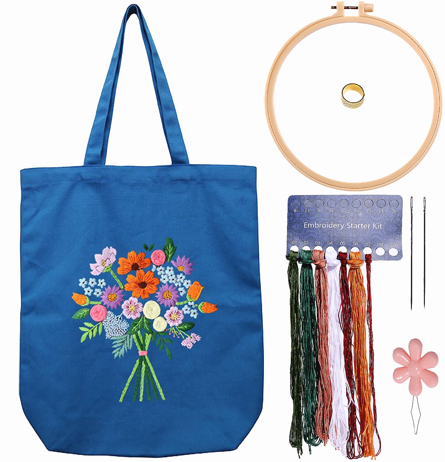 CREAWONDER Hand Embroidery Kits for Bag, Embroidery Kit Bag with Pattern for Beginners, Arts and DIY Embroidery Crafts Kits for Adults, Include Instructions, Embroidery Hoops, Color Threads and Tool โ image 1