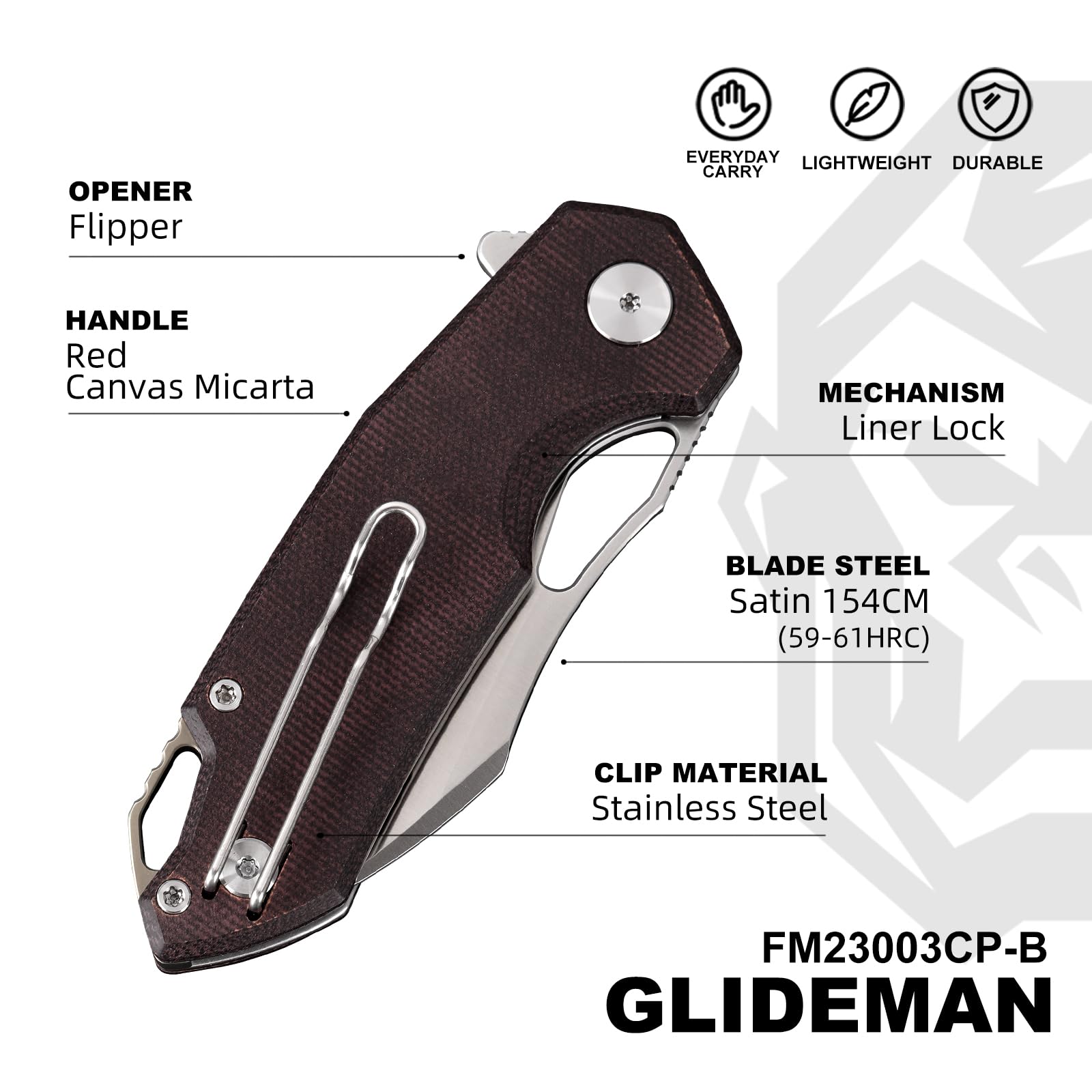 Taschenmesser für Männer, 154CM Stahl, EDC Einhandmesser Jagdmesser Camping-Klappmesser mit für Outdoor, Überleben, Jagd und Camping (Rot)