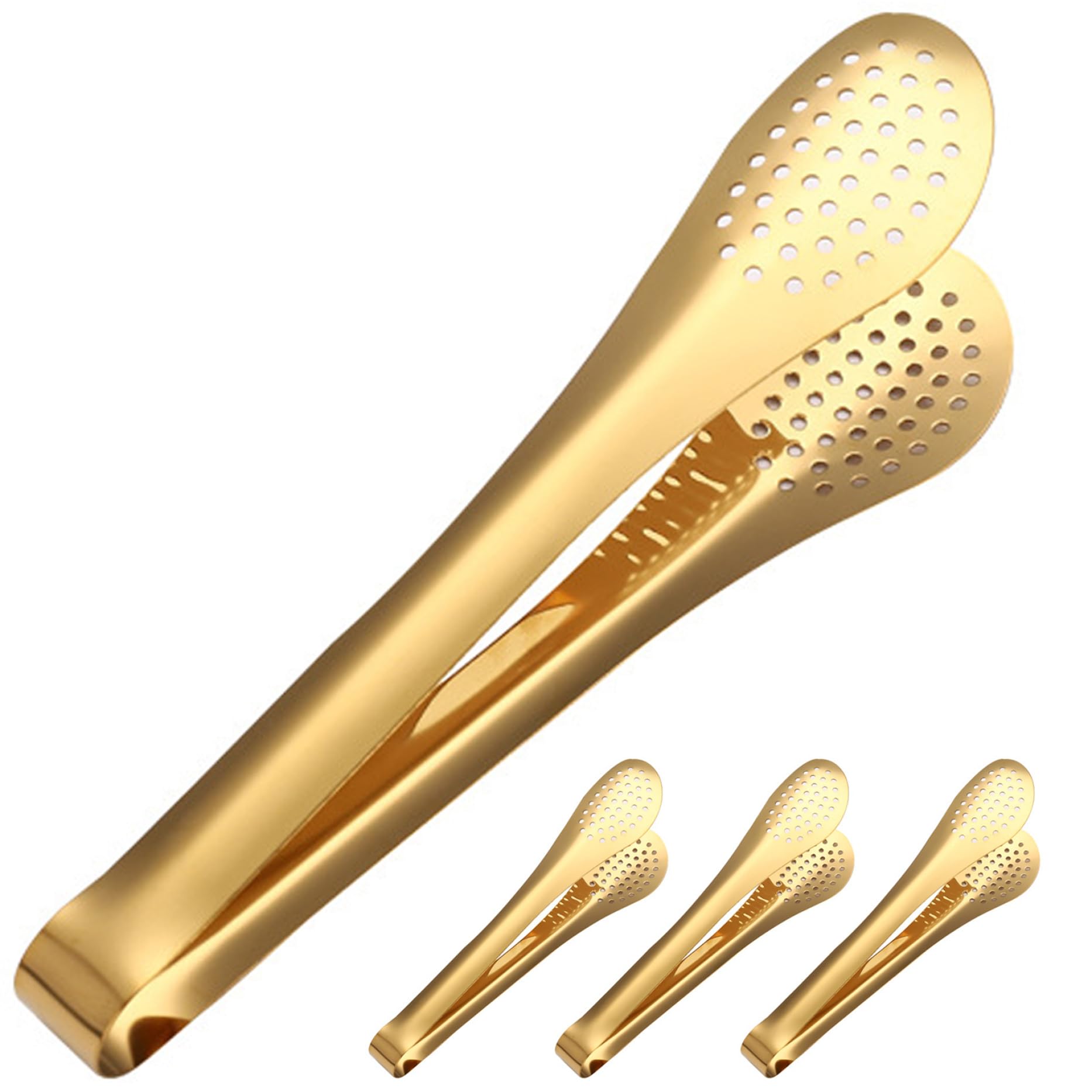 Pinzas para servir 4 pinzas de acero inoxidable dorado pulido resistentes al calor con agujeros para ensalada, pan, buffet, cocina, pan de acero inoxidable