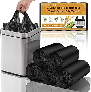 Small Bathroom Trash Bags 2 Gallon - Black Mini Garbage Bags With Handle Biodegradable Compostable 100 Count Kitchen Office Car Little Waste Basket Unscented Tiny Liners Strong Thick Chenyucheng