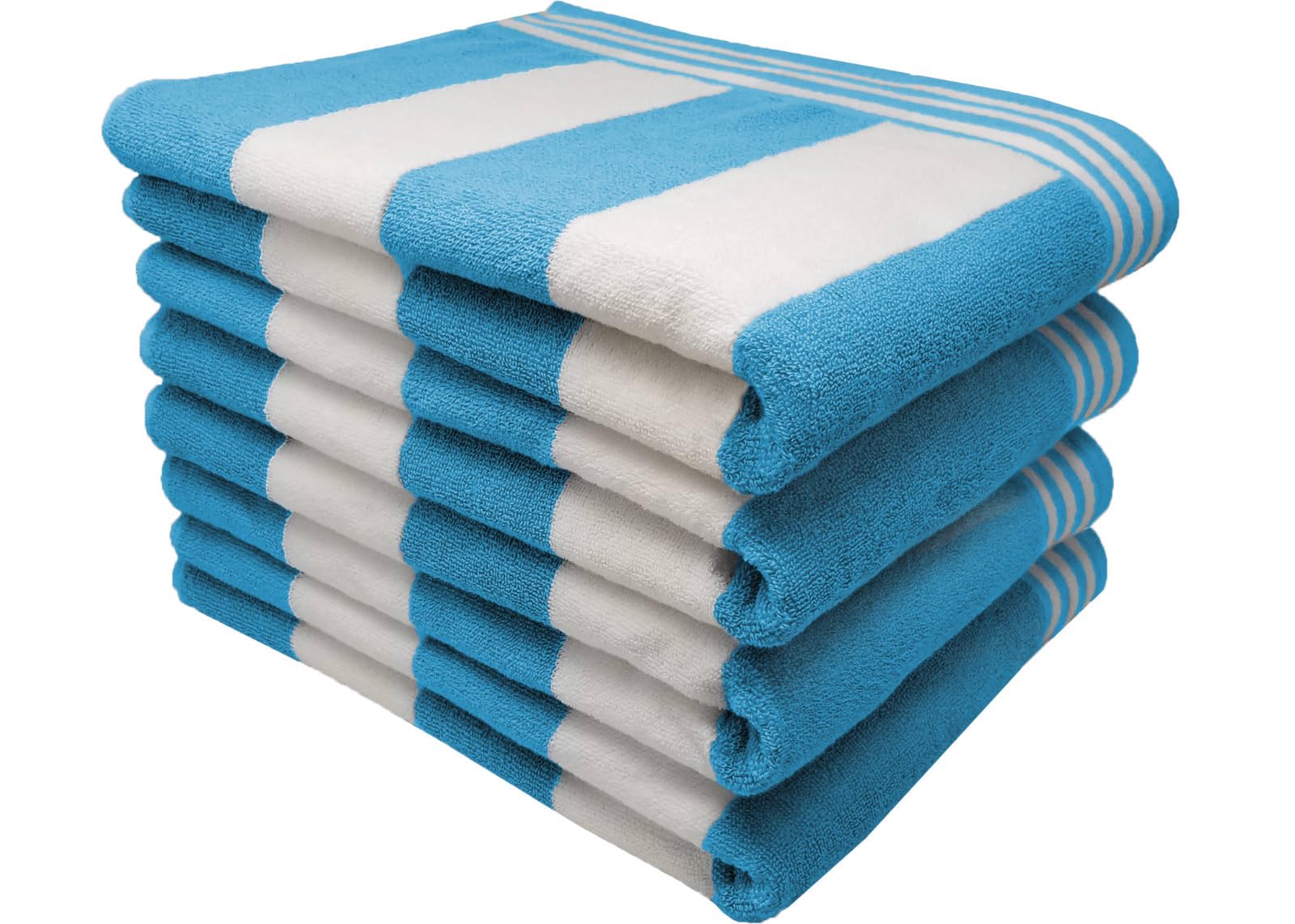 100 Percent Ringspun Combed Cotton Beach/Pool Towel Set. Turquoise/White 4 Piece Cabana Stripe (X-Large 30x65 450 GSM)