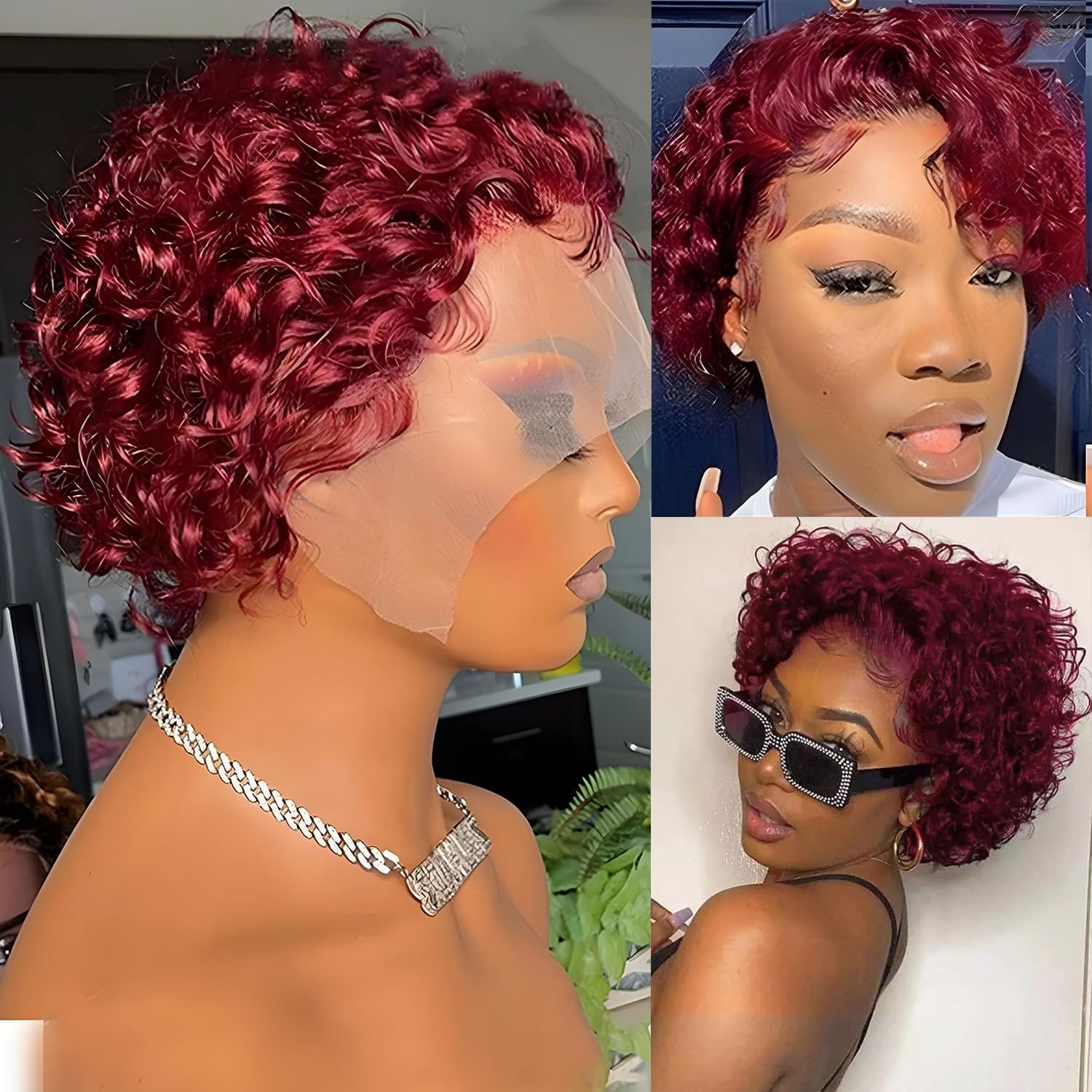 Short Red Wine Bob Burgundy curly wig 2020 Burgundy Short Wig - Etsy main image 3