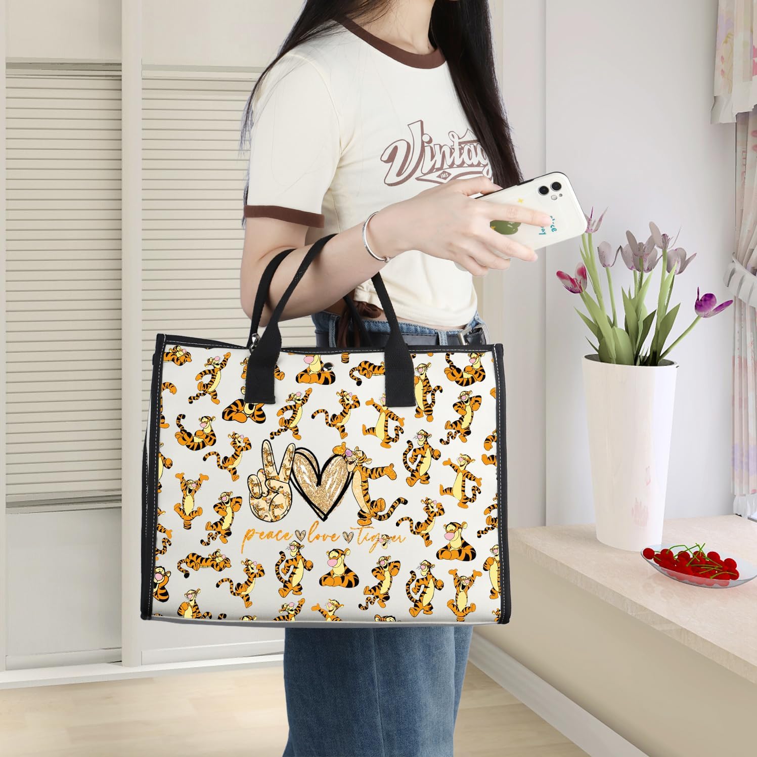 WZMPA Tiger Cosmetic Bag - Tiger Fans Gifts - Peace Love Makeup Zipper Pouch Bag - Merchandise (Love Tiger2-TB)