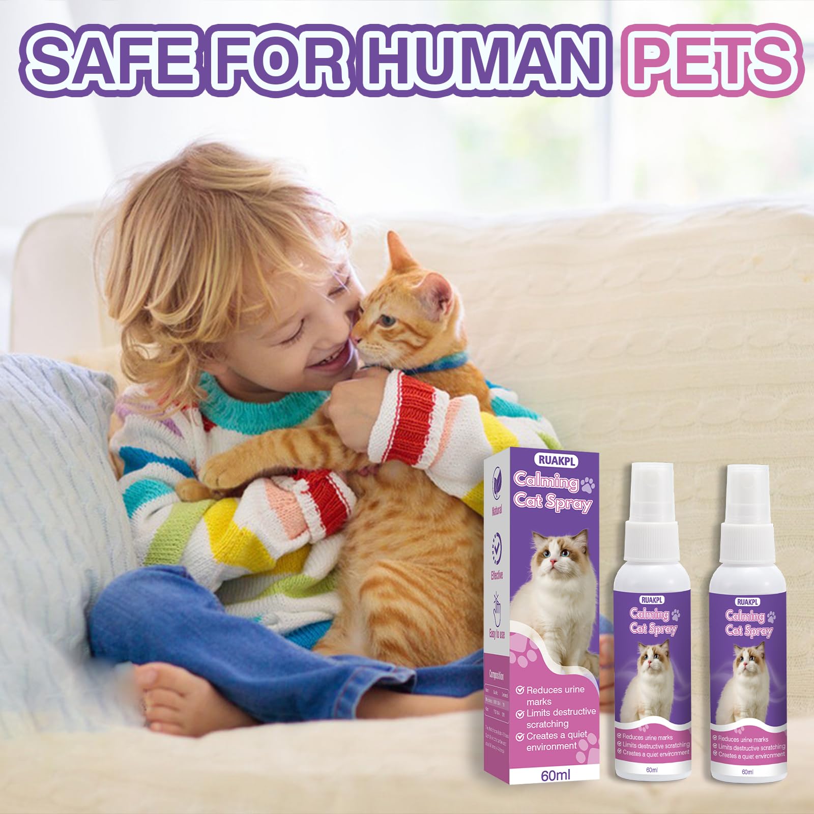 Cat Calming Spray 60 ML 2 Pack Calming Solution for Cats Cat Pheromone Spray Reduces Stress Anxiety Scratching Calming Spray for Cats Good for Home Travel Cat Pheromones Calming Spray - image 7