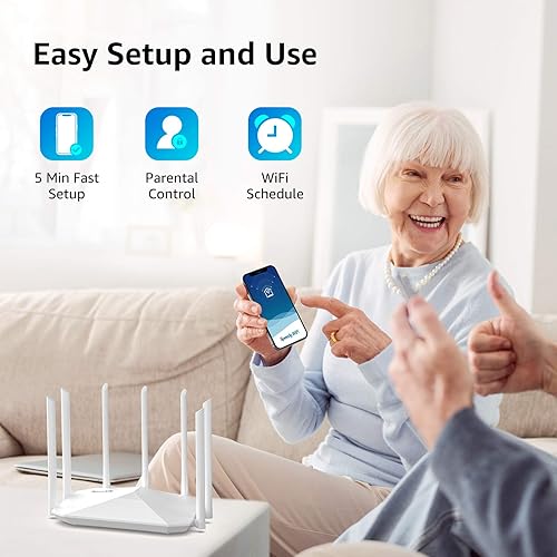 Miniatura 5 de Enrutador WiFi Gigabit, enrutador inalámbrico inteligente de doble banda, Speedefy AC2100 4x4 MU-MIMO y 7 antenas externas para señal fuerte y alta
