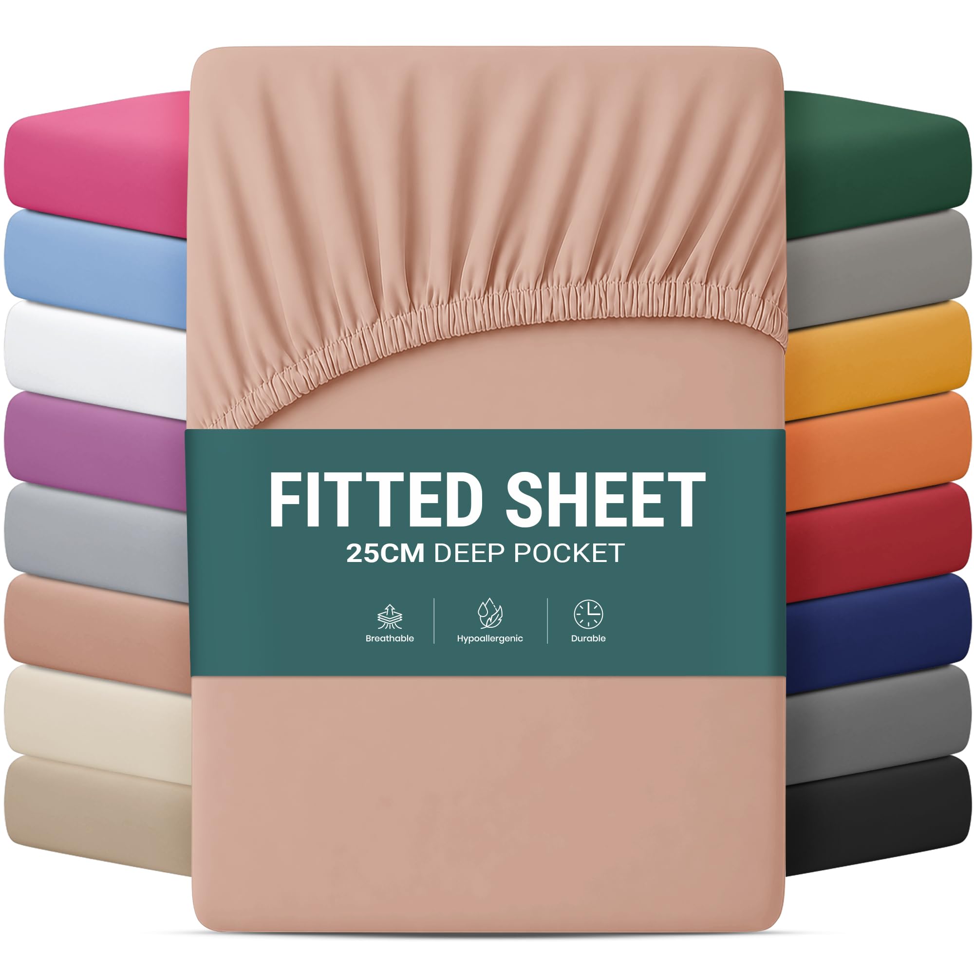 Yorkshire Bedding Peach Fitted Bed Sheets Double 25 Cm Deep Bedsheets With Elastic Corners Easy Care Soft Brushed Microfiber Breathable Shrinkage & Fade-Resistant