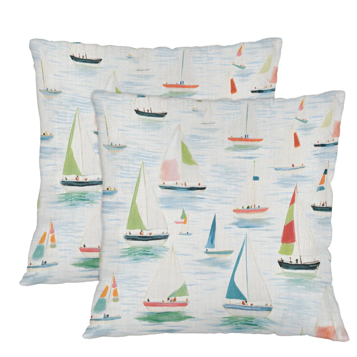 Tavisto Sailboat Throw Pillow Covers 18x18 Square Pillowcase Linen Colorful Sailboat Pillow Case Modern Cushion Cover Decoration for Sofa Bed Chair