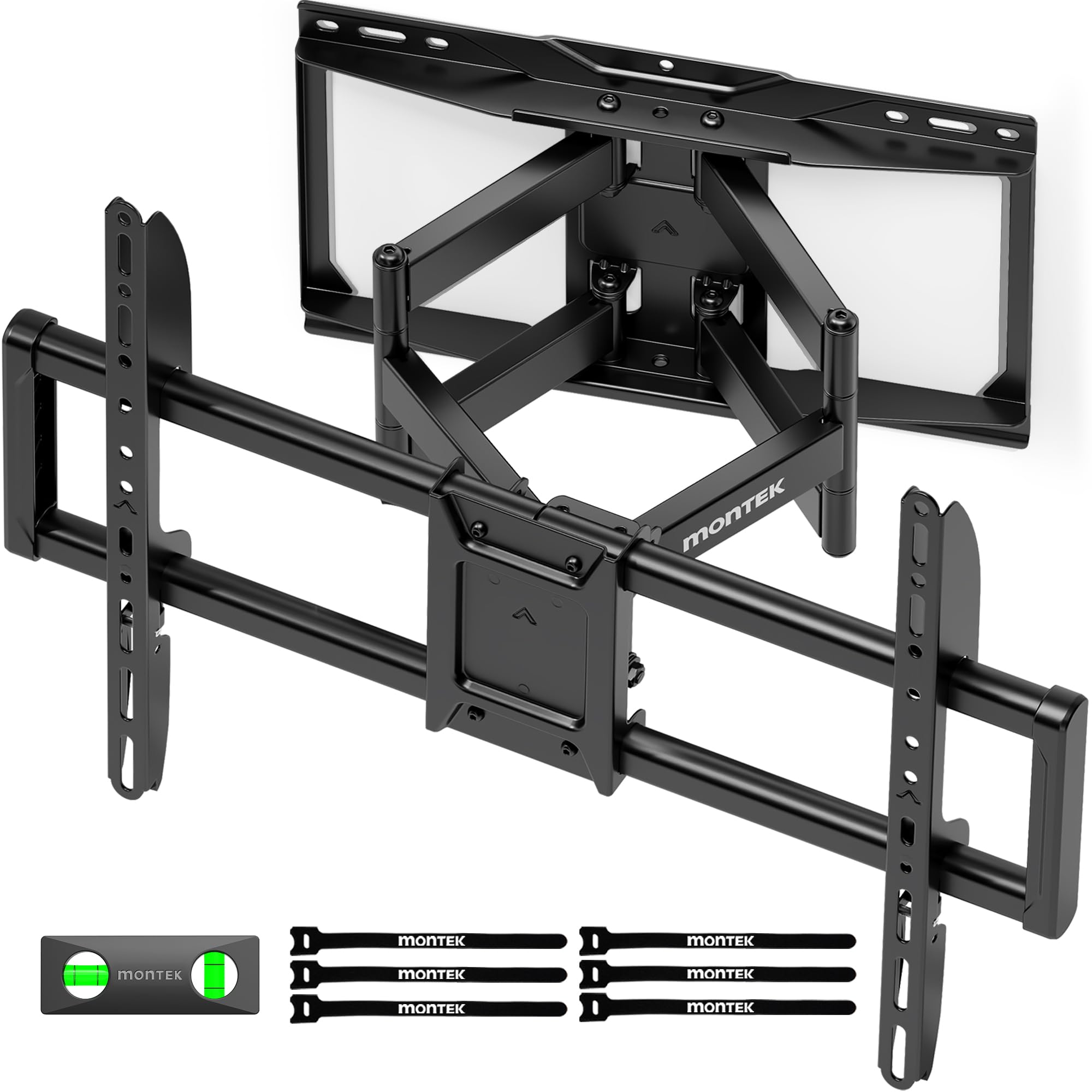 monTEK Support TV Mural à Mouvement Complet pour Écrans de 37 à 90 Pouces | Orientable et Inclinable, Bras Television Articulé et Stable, Fixation TV Extra-Robuste, Charge Max 75kg, Max VESA 600x400mm