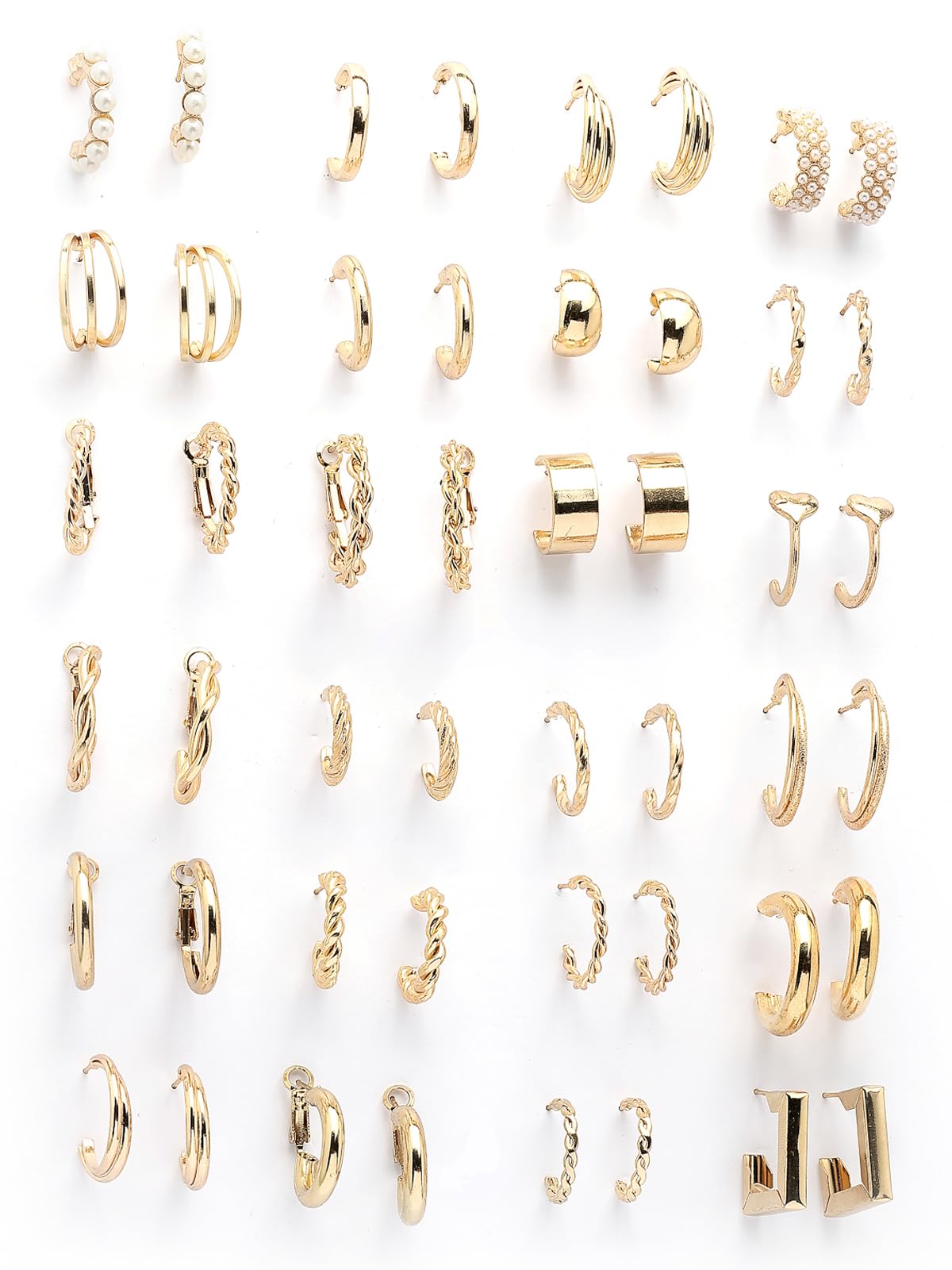 Versatile Latest Style Fashionable Celebrity Inspired Gold Plated with Geometric Twist Pearls Hoop Dangle Combo Earrings for Women & Girls|Pair of 24|CBE107202-image-11