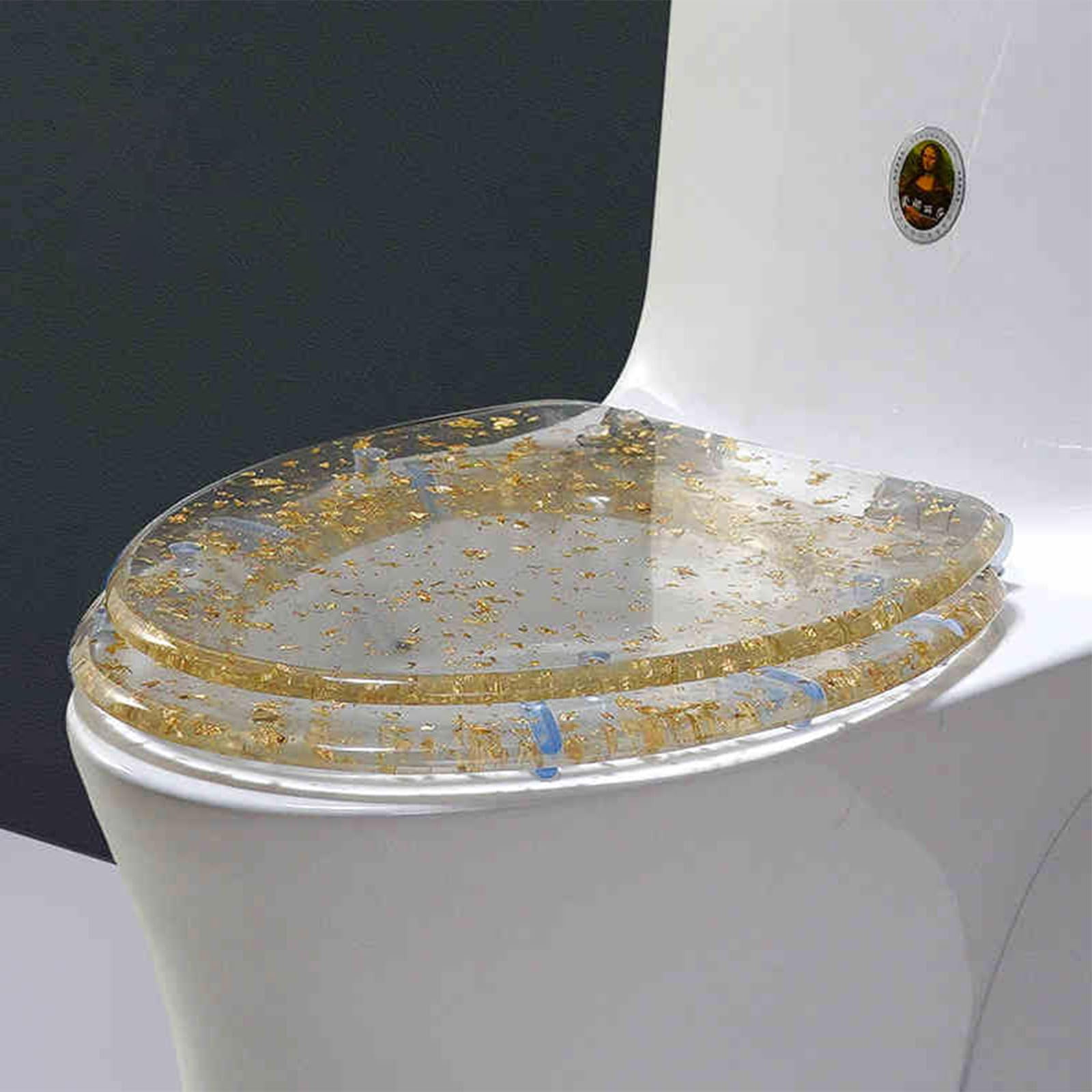 Cammeciso I Style Quick Release Toilet Seat,Transparent Resin Toilet Seat,Slow Close Resin Toilet Seat,With Sparkly Silver Glitters,Transparent 3D Effects Decorative,Slow Soft Close,V-Shaped Toilets.