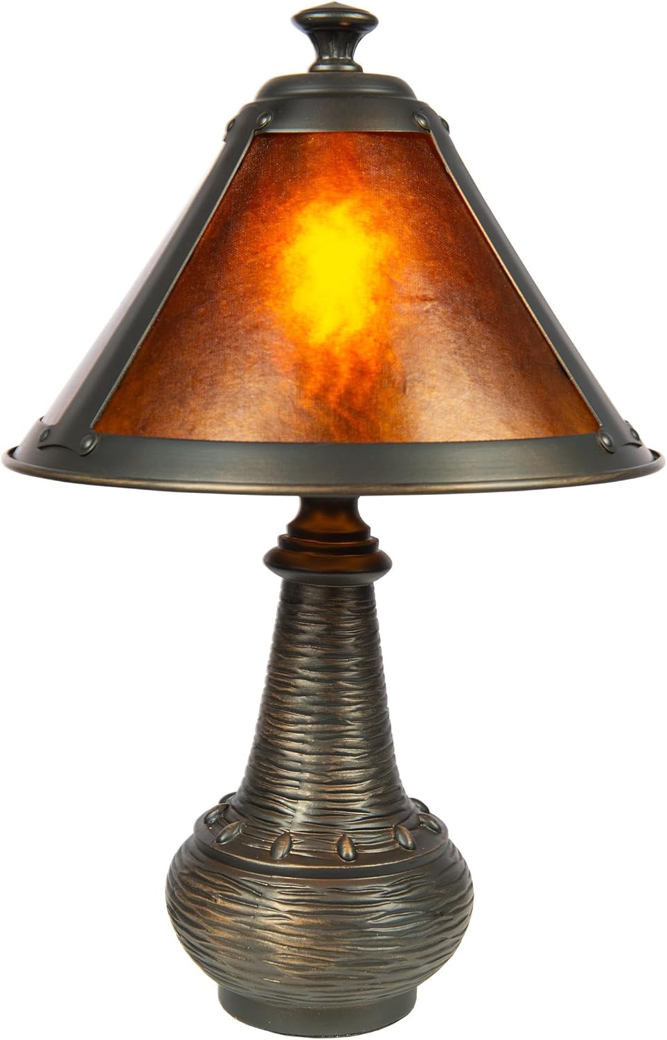 Pemberly Row Contemporary Accent Lamp, Antique Bronze Base, Mica Shade, Vintage Design, Sleek Indoor Lighting for Living Room, Bedroom, Home Office Decor
