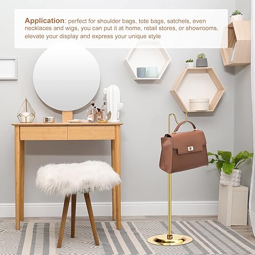 Miniatura 5 de uxcell Juego de soporte de exhibición de monedero 2 unidades ajustable de mesa de un solo gancho para bolso de mano Soporte de bolsa de metal para