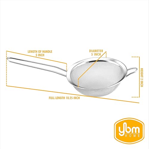 Miniatura 4 de YBM HOME Colador de malla fina de acero inoxidable con mango para enjuagar granos, frijoles, frutas de arroz, etc. Plata (1, 5 pulgadas)