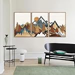 SIGNINART Vintage Mountain Cadre Toile Wall Art Set, Boho Sunrise Arts Imprimés, Forêt Nature Wilderness Art Paintings, Modern Farmhouse Woodcut Style Wall Decor pour Chambre à coucher, Bureau