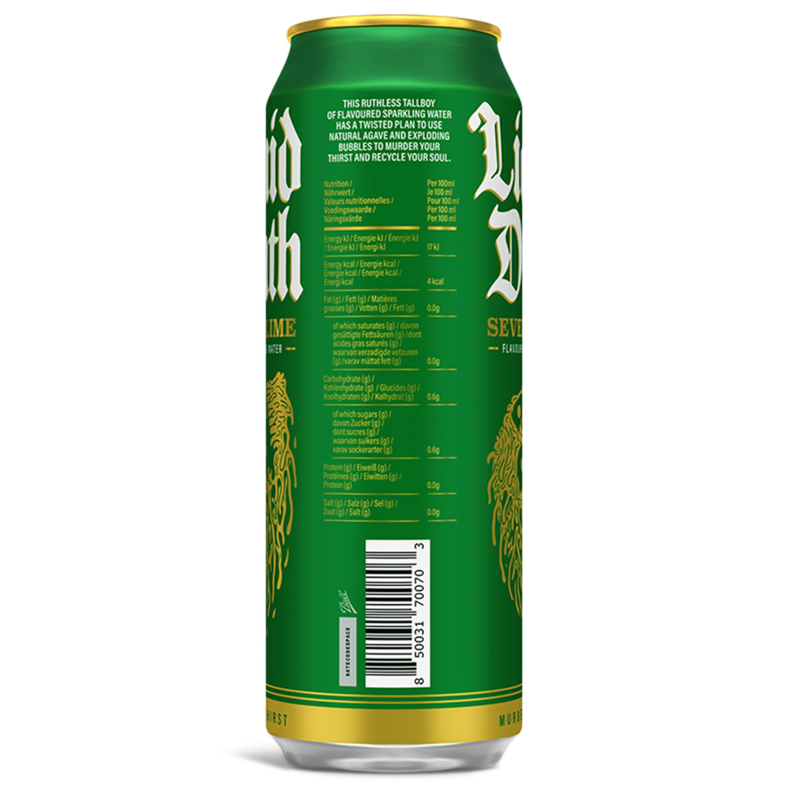 Liquid Death, Severed Lime Sparkling Water, Lime Flavored Sparkling Beverage Sweetened With Real Agave, Low Calorie & Low Sugar, 12-Pack (Tallboy Size 16.9oz Cans)