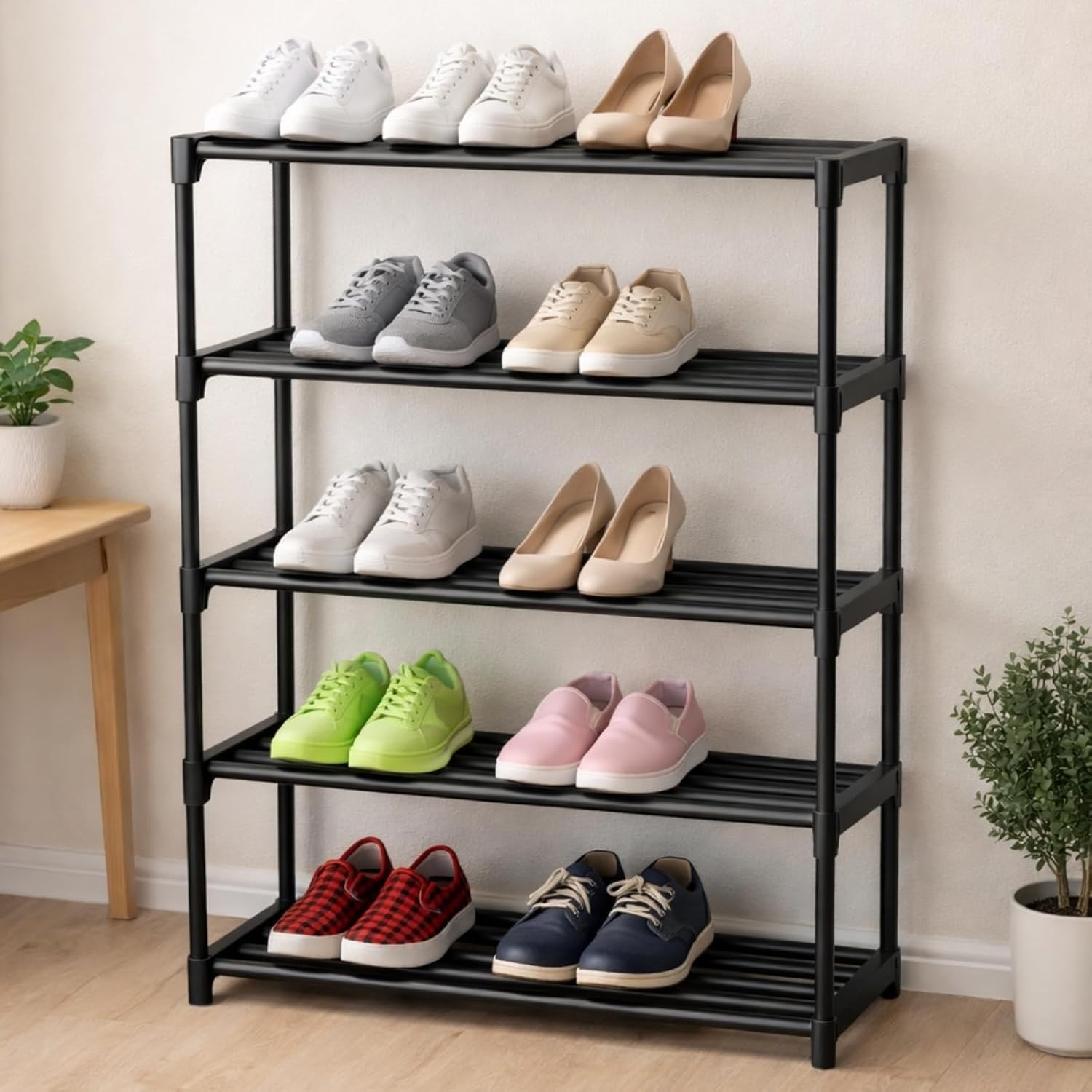 Foldable Plastic Shoe Rack for Home | Multi Layer Shoe Organizer Stand | Space Saving Footwear Storage Rack for Bedroom, Entryway & Living Room | 3/4/5/6 Tier 1