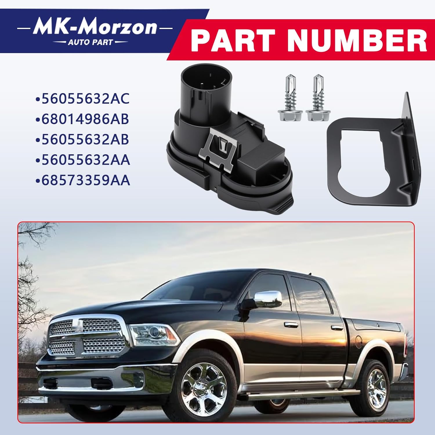 Trailer Wiring Connector Plug 7-Way Fit for 2009-2023 Dodge Ram 1500 2500 3500 Classic Jeep Gladiator Replaces# 56055632AC 68014986AB 56055632AB