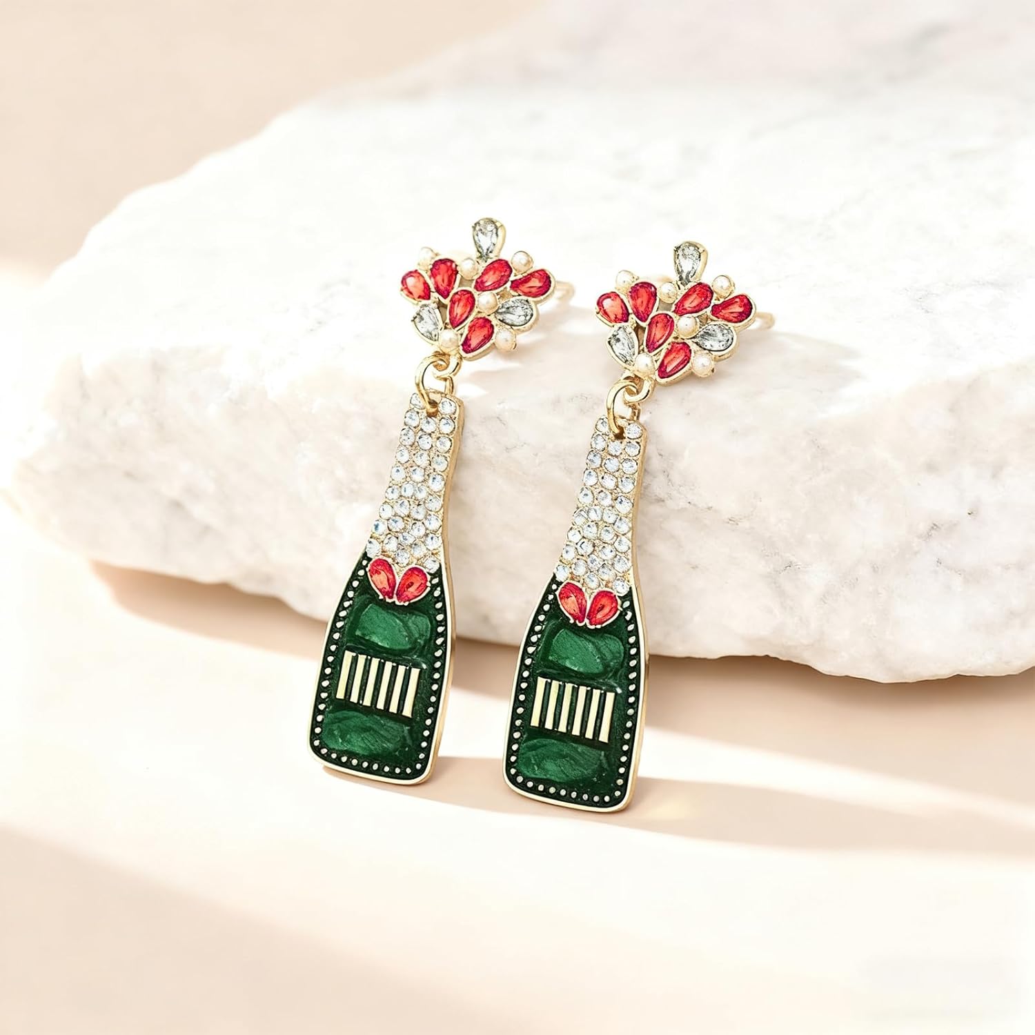 Champagne Earrings for Women, Pearl Rhinestone Champagne Martini Earrings, Fashion Jewelry for Women Wedding Birthday Party Celebration Earring - Image 5