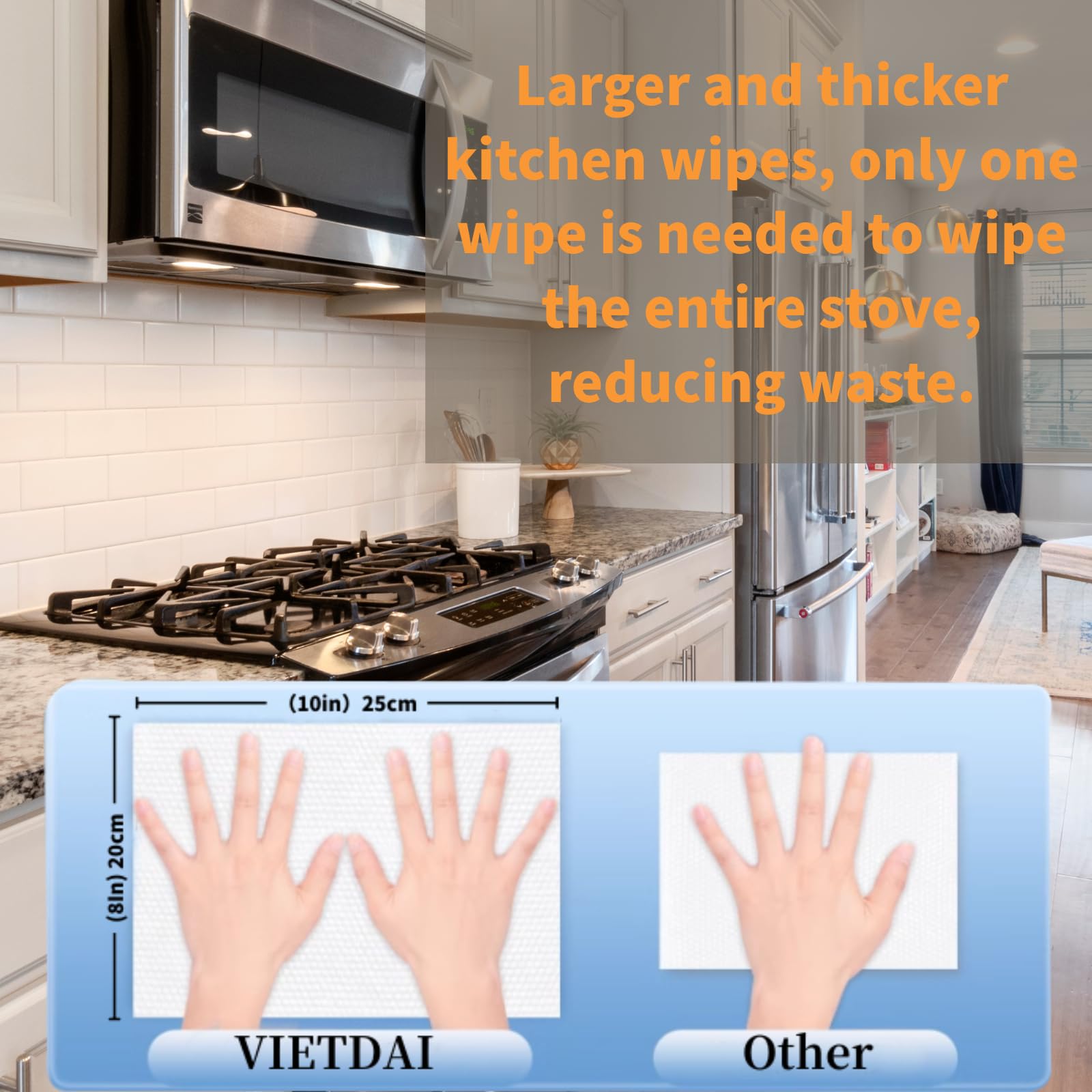 VIETDAI Toallitas Limpieza Cocina, 160 Unidades Toallita Para Placa De InduccióN Grande Y Grueso, Toallitashúmedas Desengrasantes Cocina Aplicable A Limpiar Estufas, Horno, Campana Extractora