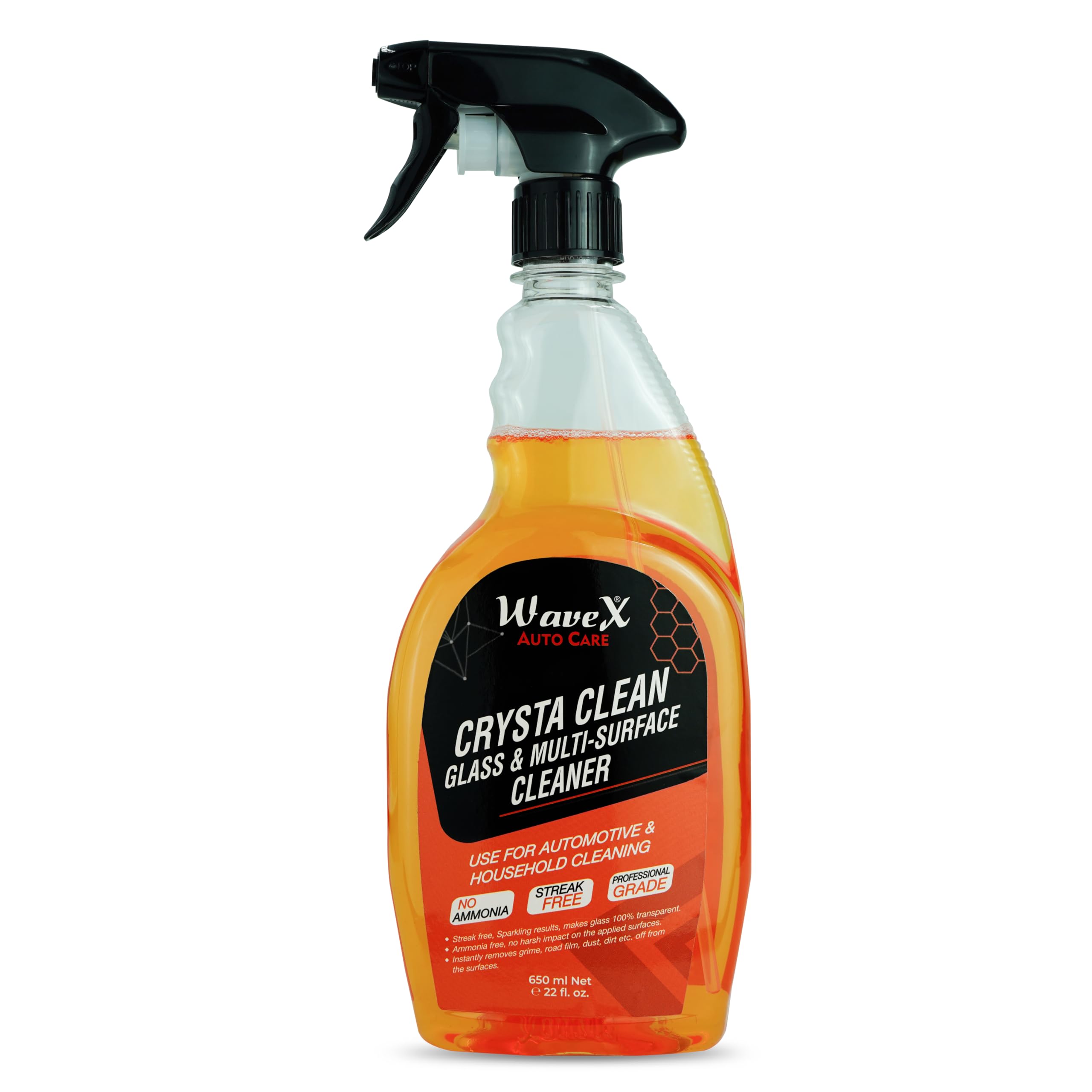 Wavex Car Glass Cleaner Crysta Clean 650 ml | Multi Surface Professional Grade Automotive Glass Cleaner