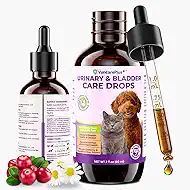 Urinary Tract Support for Dogs & Cats, Cranberry Supplement for Bladder & Kidney Health, UTI Support Liquid Drops with Dandelion, Turmeric, L-Lysine & Taurine, Chicken Flavor, 2 fl oz
