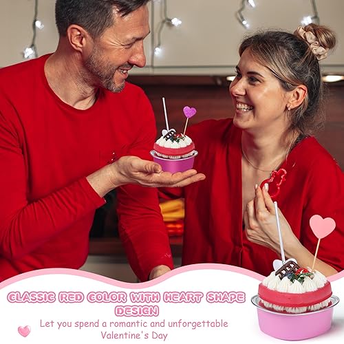 Miniatura 6 de El juego de moldes para tartas de corazón de San Valentín incluye mini moldes de aluminio, cuchara de plástico, decoración de cupcakes, tazas de
