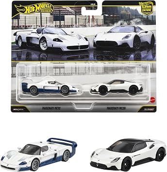 Hot Wheels Premium 2 Pack Maserati MC12 / Maserati MC20 Ride On Toy Mini Car Ages 3+ White JHW55