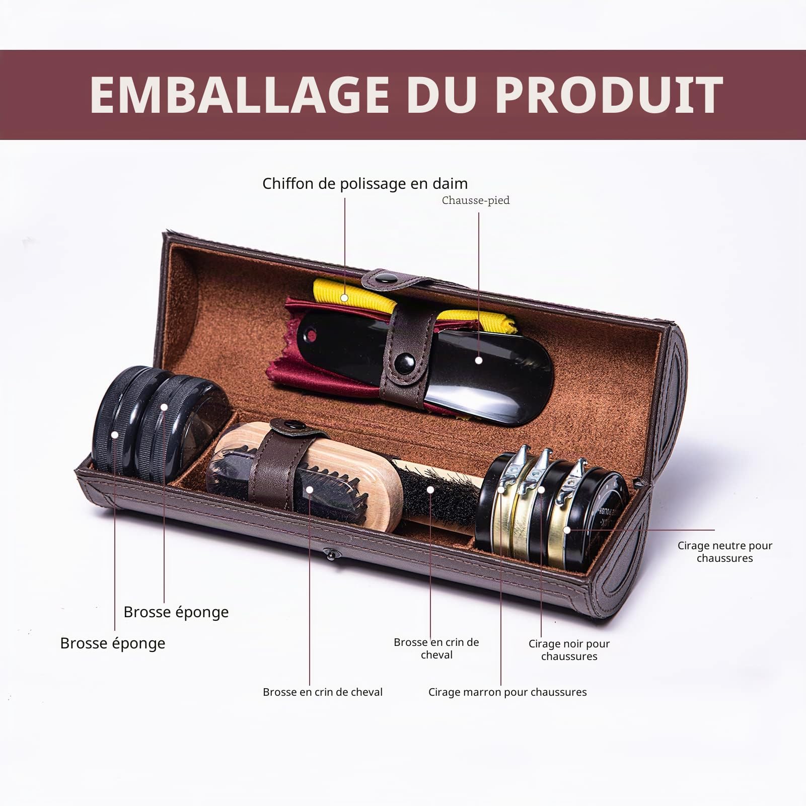 YUET Kit pour Cirage de Chaussures avec étui élégant en Cuir PU, Kit pour Cirage de Chaussures de Voyage 12 pièces,Trousse de Soins de Chaussure