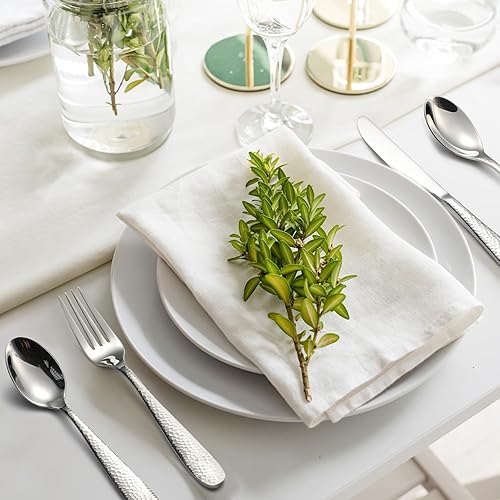 Miniatura 7 de Juego de cubiertos martillados de 20 piezas para 4, juego de cubiertos de acero inoxidable 1810 con mango texturizado, juego de cubiertos