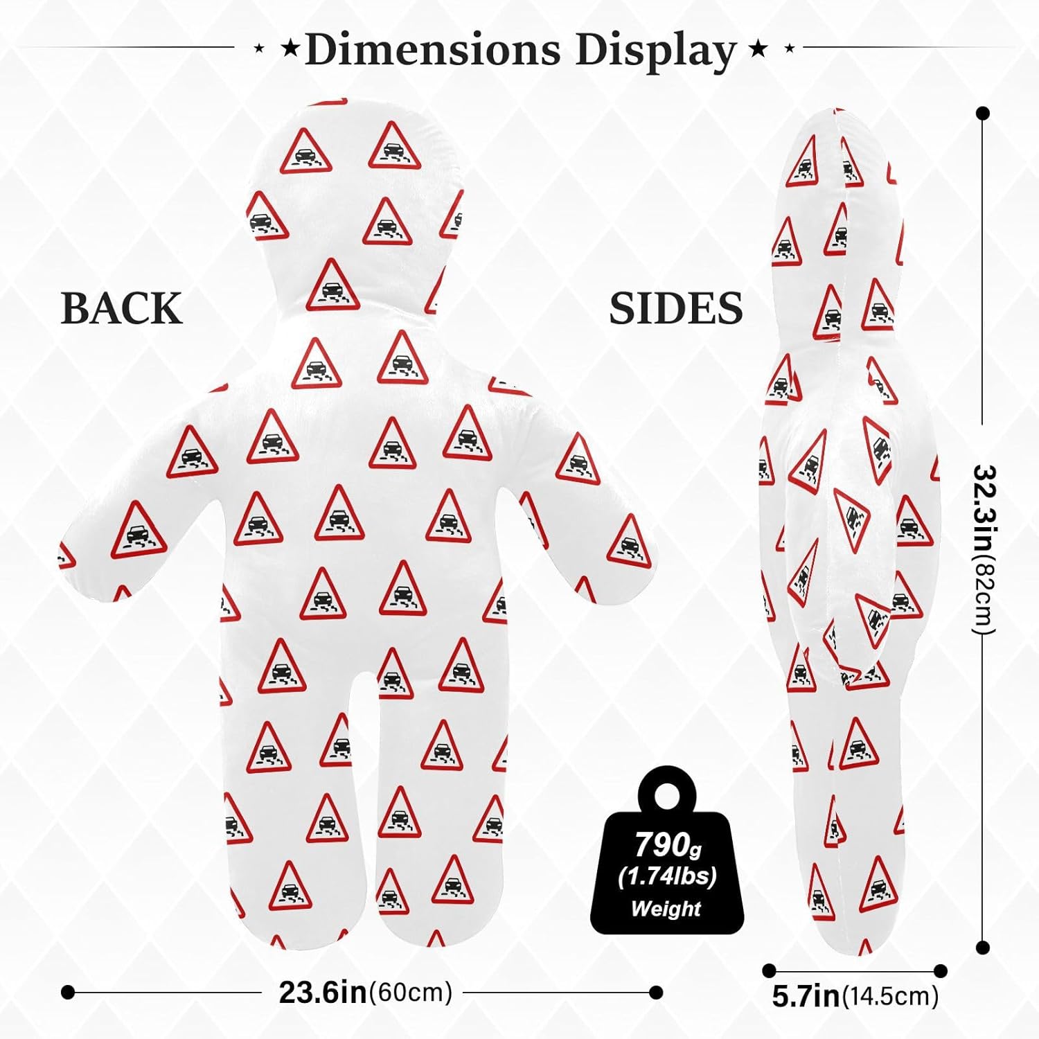 Triangular Warning Signs Human-Shaped Pillow Soft Body Pillows Washable Velvet Pillows for Anxiety Relief Sleeping Cuddling & Support