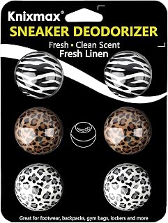 Knixmax Sneaker Deodorizer Shoe Freshener Balls, Odor Eaters for Shoes Boots Mules, Smell Eliminator Ball for Gym Gear Bags and Lockers, Fresh Linen Scent, Pack of 6 Leopard