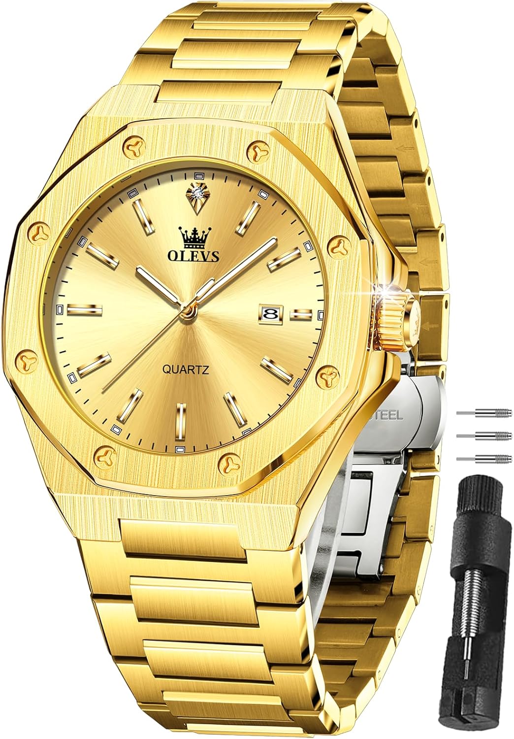 OLEVS Watches for Men Dress Stainless Steel Big face Waterproof Luxury Men’s Wrist Watch with Date Casual Blue/Black/Gold/Silver Reloj para Hombre