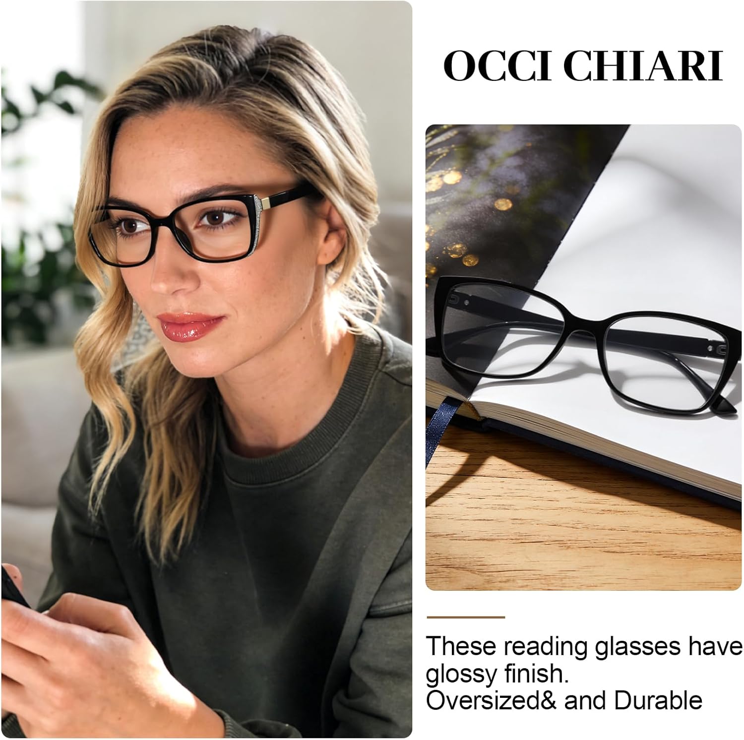 OCCI CHIARI Reading Glasses For Women Big Frame Reader A-black 1.0 x