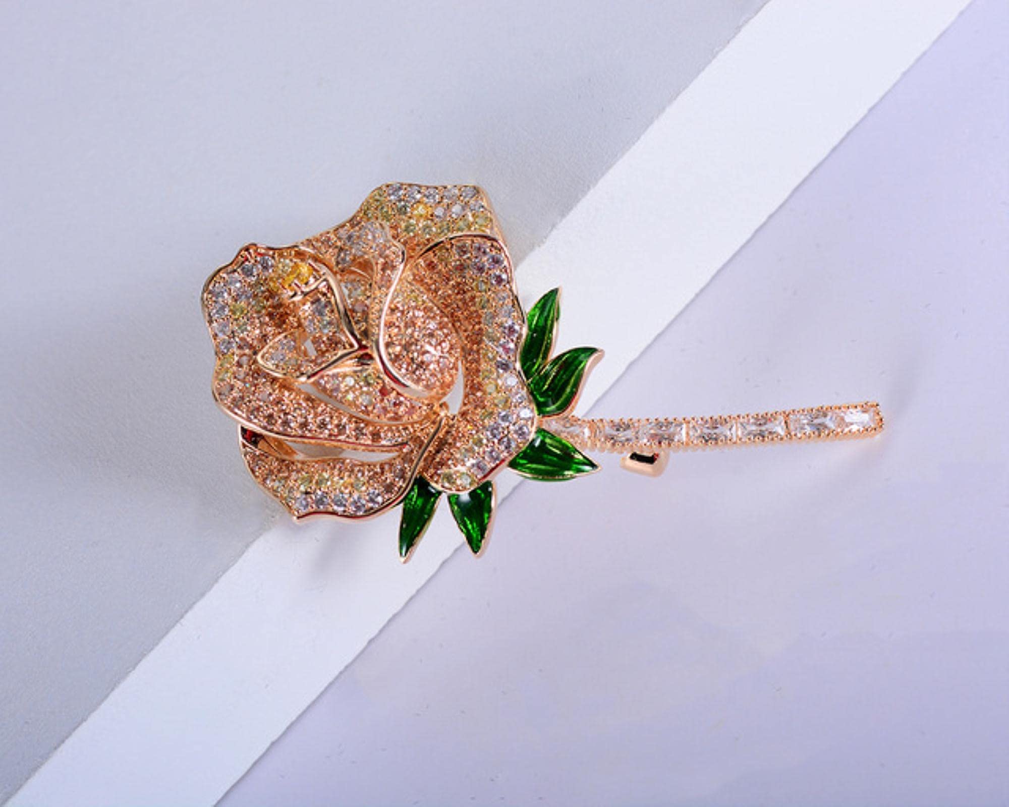 AAA Zircon Brooch Pin for Women's Flower Shape Pins Clothes Scarf Buckle Garment Accessories Fine Jewelry Gifts (Champagne Gold)
