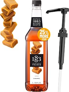 1883 Caramel Syrup with Pump for Hot & Cold Drinks - 1 Liter 33.8 Ounces