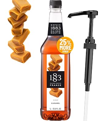 1883 Caramel Syrup with Pump Premium Flavoring Syrup for Coffee, Lattes, Iced Coffee, Cocktails & Drinks 1L 33.8 fl oz Bottle