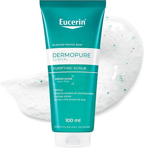 Eucerin DermoPurifyer Scrub for Blemish & Acne-Prone Skin with Lactic Acid, Reduces Blackheads & Impurities, Unclogs Pores & Smooths Skin, 100ml