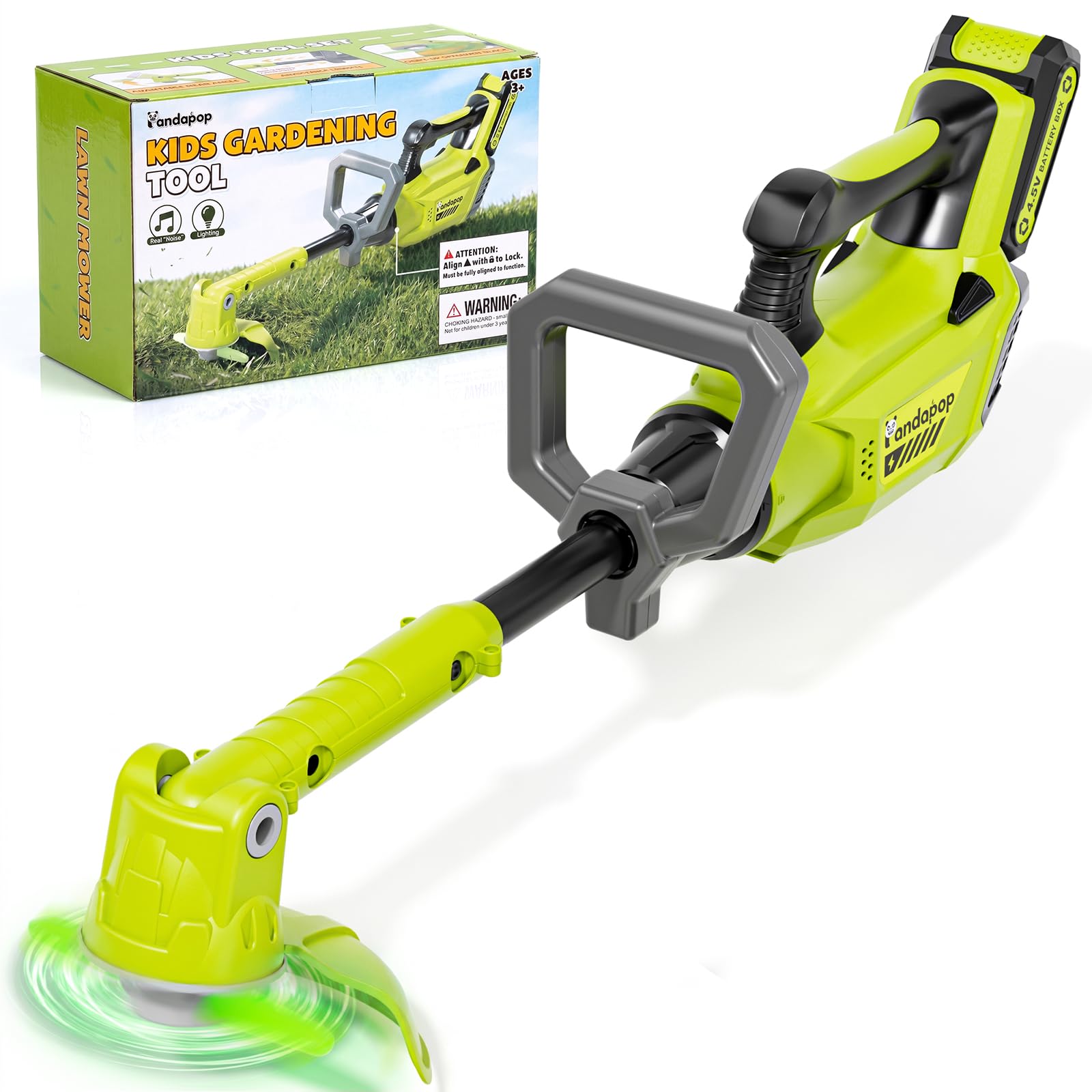Pandapop Giochi da Giardino per Bambini, Tagliaerba Giocattolo per Bambini con Luci Ed Effetti Sonori, Attrezzi Giardinaggio Bambini di Dimensione Ampliata, Regalo Bambino 3 Anni Maschio