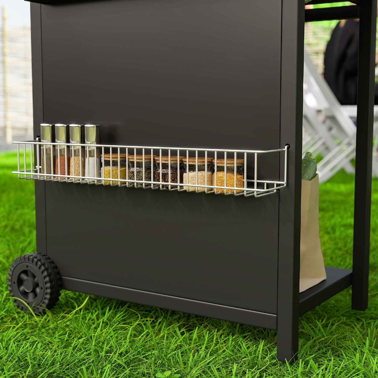 Barbecue a Gas con Bruciatori Indipendenti Coperchio con Termometro e Tavolino Laterale Nero