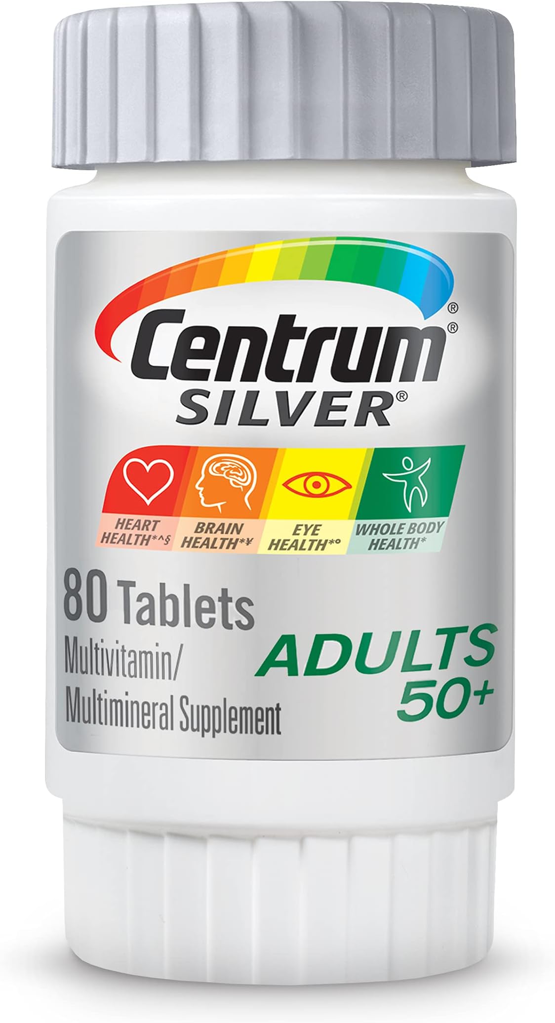 Silver Multivitamin for Adults 50 Plus, Multivitamin/Multimineral Supplement, Vitamin D3, B-Vitamins, Gluten Free, Non-GMO Ingredients, Supports Memory and Cognition in Older Adults - 80 Ct