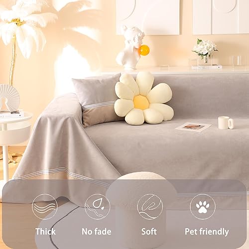 Miniatura 5 de Funda de sofá impermeable para mascotas, funda de sofá gris claro para sofá seccional, fundas de sofá de estilo simple para sofá de 3 cojines,