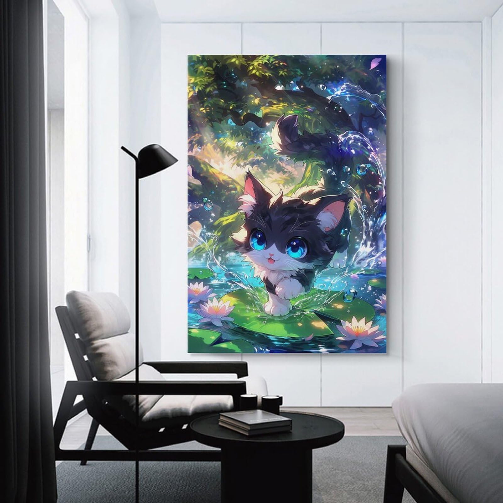 Junmoney Unframe-Style-21 Cute Kitten On Lily Pads Room Decor Wall Art, 20X30inch(50X75cm), For Living Room, Bedroom, Office Or Hallway, Decorative Artwork With Broad Appeal