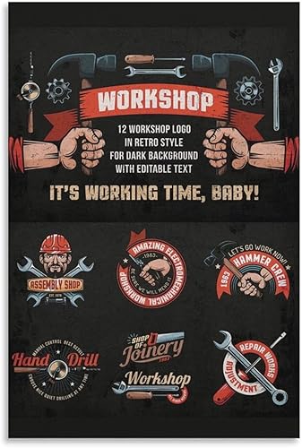TYOka Auto Repair Shop Logo Retro Simple Poster Home Canvas Wall Decoration Art Canvas Painting Wall Art Poster for Bedroom Living Room Decor