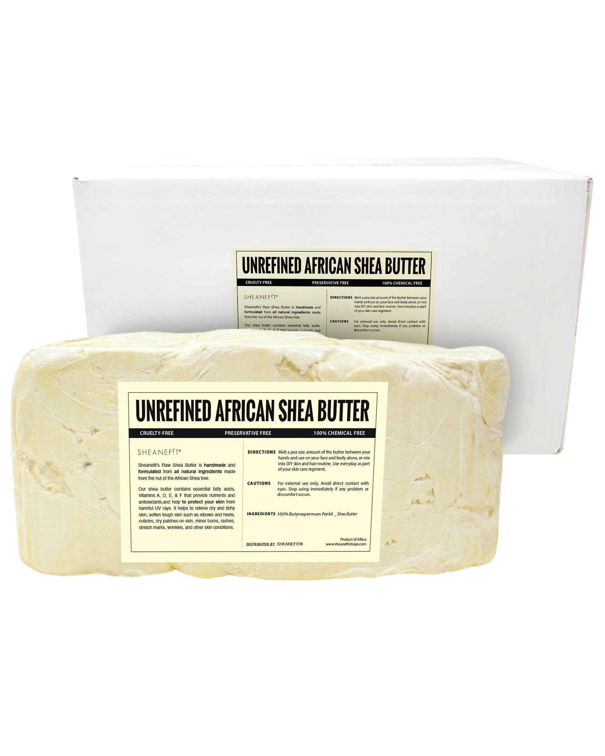 Sheanefit Raw Unrefined Ivory African Shea Butter Bulk Bar- Use Alone, Mix with Other to Make Unique DIY Body Butter, Ivory Bulk Block Bars (44 Pounds)