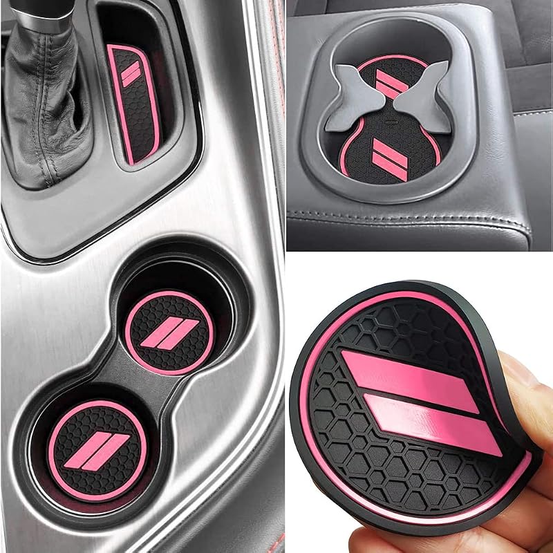 Kit de Tapetes Antiderrapantes para Porta-Copos e Compartimentos Dodge Challenger 2015 a 2023 Auprite Rosa, 11 peças
