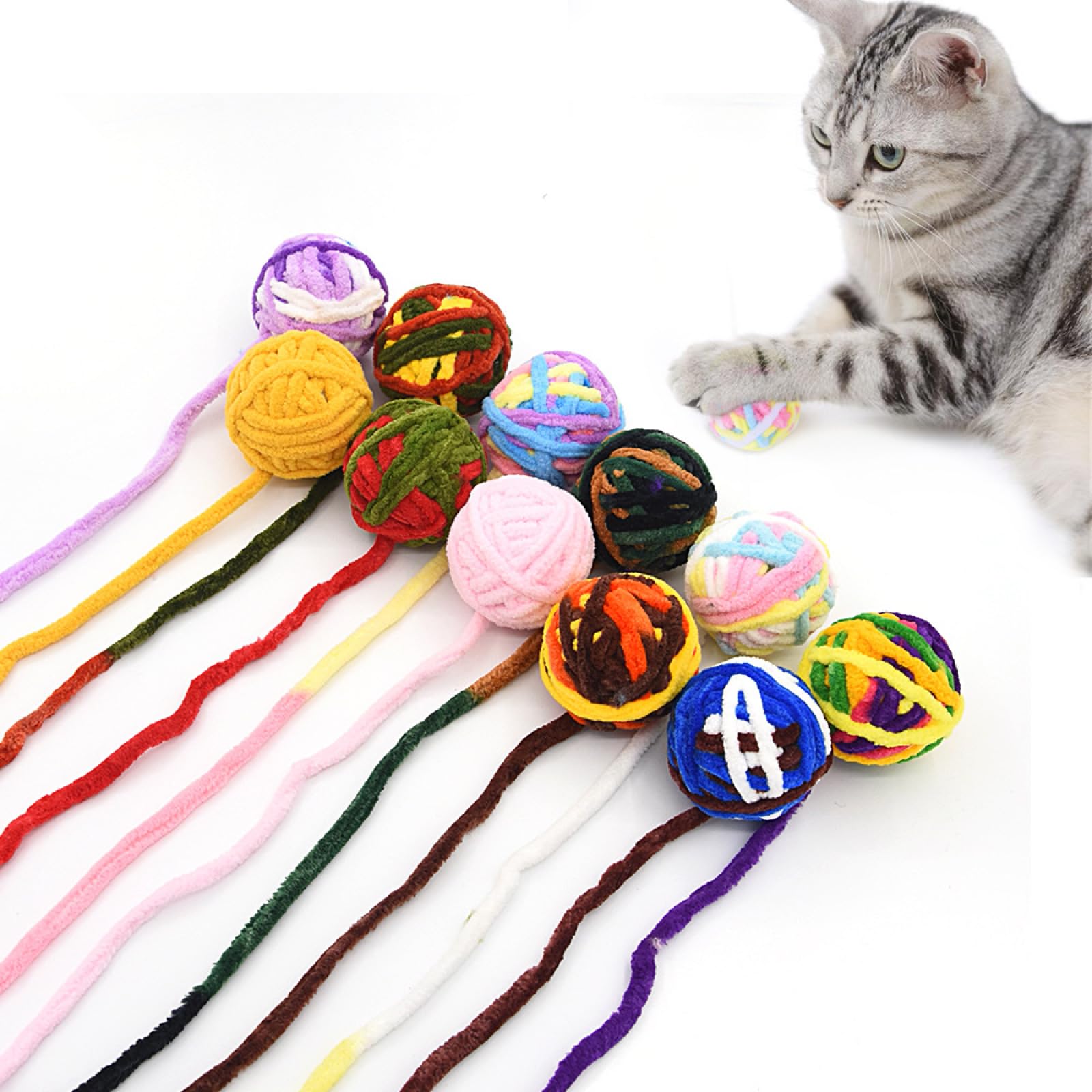 Zabawki dla kotów, Zabawki dla kotów Gryzaki i drażniące Piłki do zabawy Kolorowe wełniane kulki Akcesoria Zabawka Fidget 2 szt. F