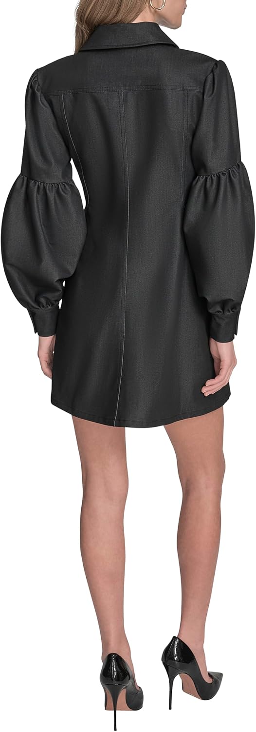 BCBG Womens Long Sleeve Button Front Collared Denim A-line Mini Dress - Image 3