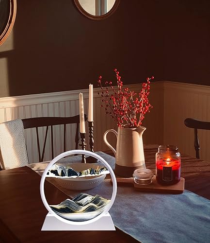 Miniatura 47 de HYUGF Decoración de imagen artística de arena en movimiento, movimiento líquido de paisaje de arena profunda 3D, marco de vidrio redondo, regalo