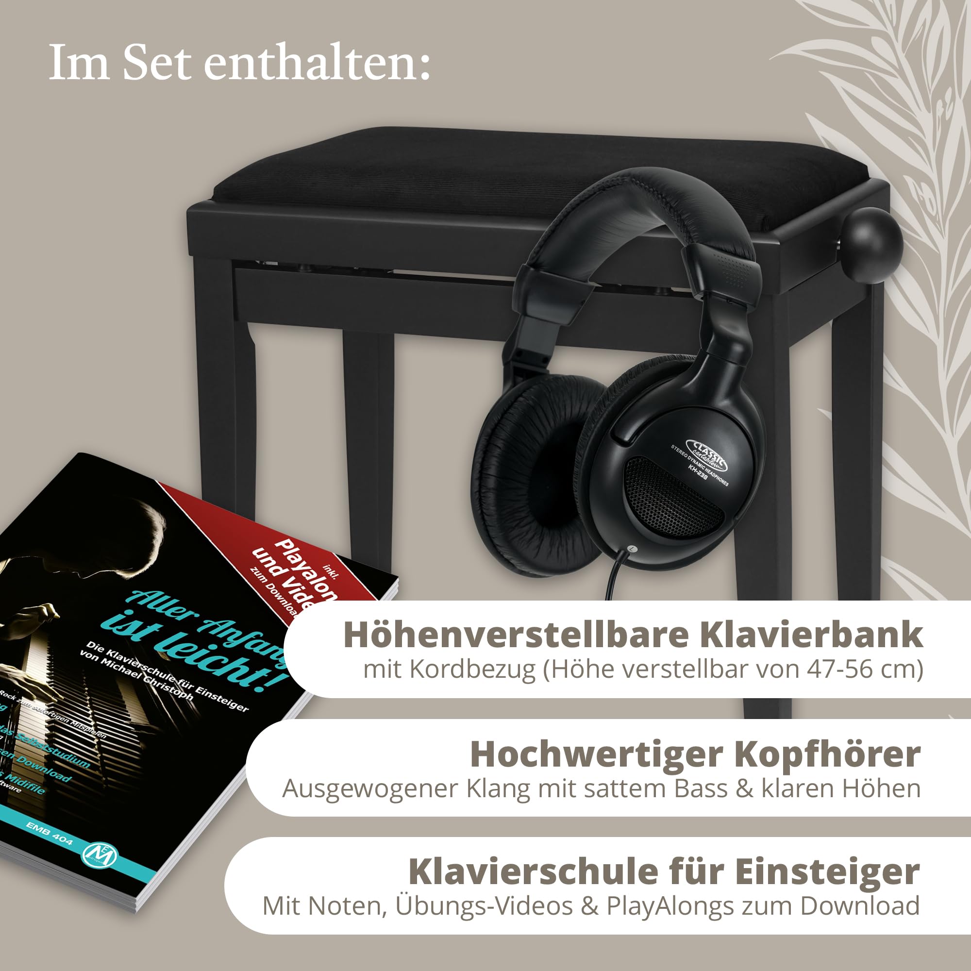Classic Cantabile DP-220 SM E-Piano Set - Digital Piano 88 gewichtete Tasten mit Hammermechanik - Inklusive Pianobank, Kopfhörer und Klavierschule - Layer-, Split- und Twinova-Funktion - 3 Pedale